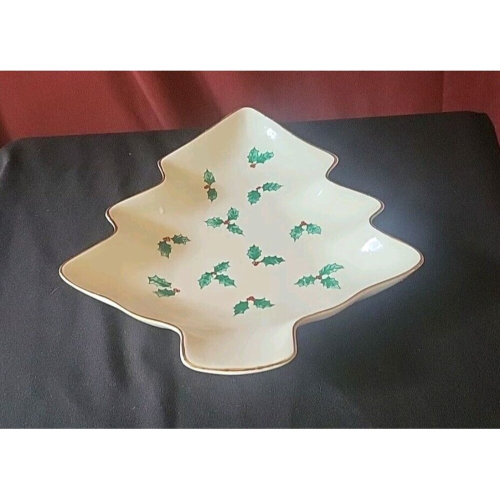 Gold Rim Christmas Tree Shaped Dish